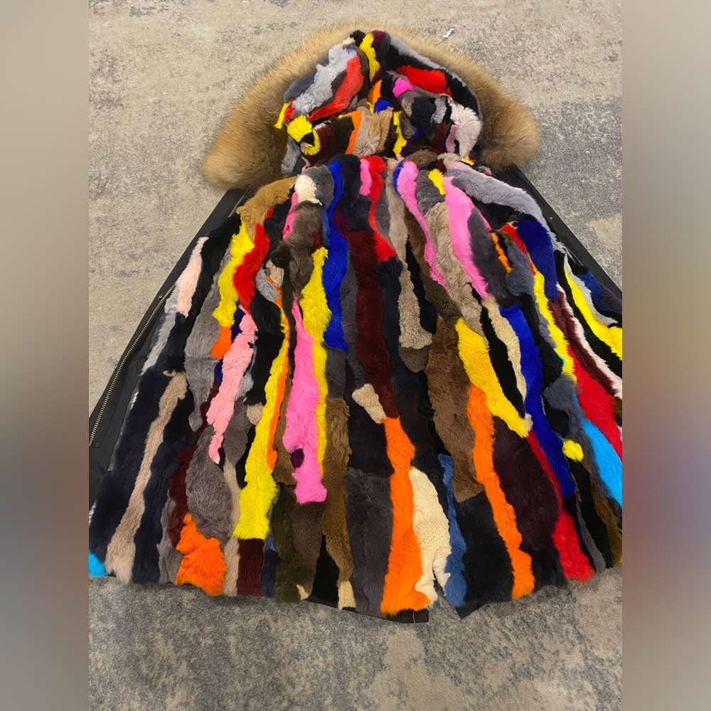 Colorful rabbit fur coat